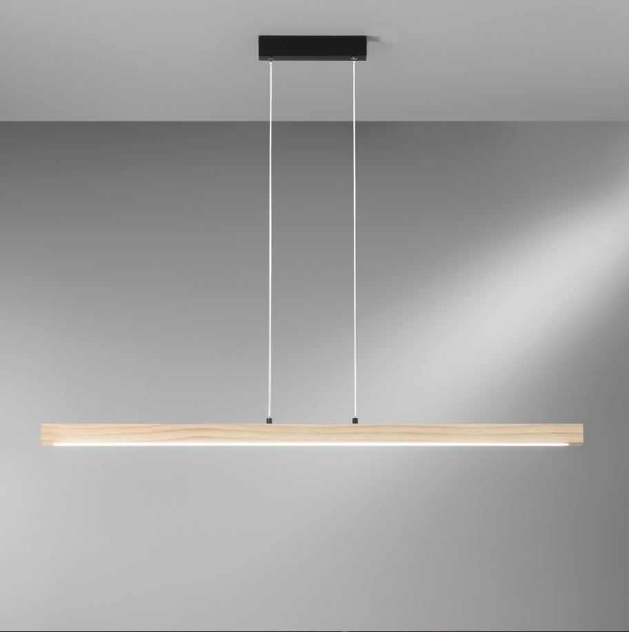 Sospensione LED barra in legno naturale cavi regolabili acciaio 22W 2750LM CCT JOSEPH Sospensione LED barra in legno naturale cavi regolabili acciaio 22W 2750LM CCT JOSEPH